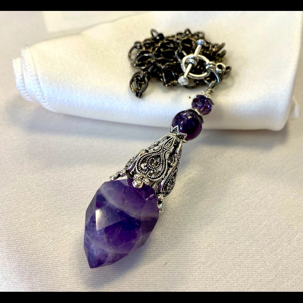 Pendulum Necklace - Amethyst & Crystal #4